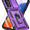 SunStory Phone Case for Samsung Galaxy A15 5G Case with HD Screen Protector & Slide Camera Cover & Rotated Ring Kickstand, [Military-Grade] Phone Case for Galaxy A15 5G (Purple)