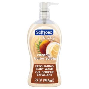 Softsoap Body Wash Pump, Coconut Butter Scrub, Exfoliating Body Wash, 32 Ounce (Pack of 1), WHITE