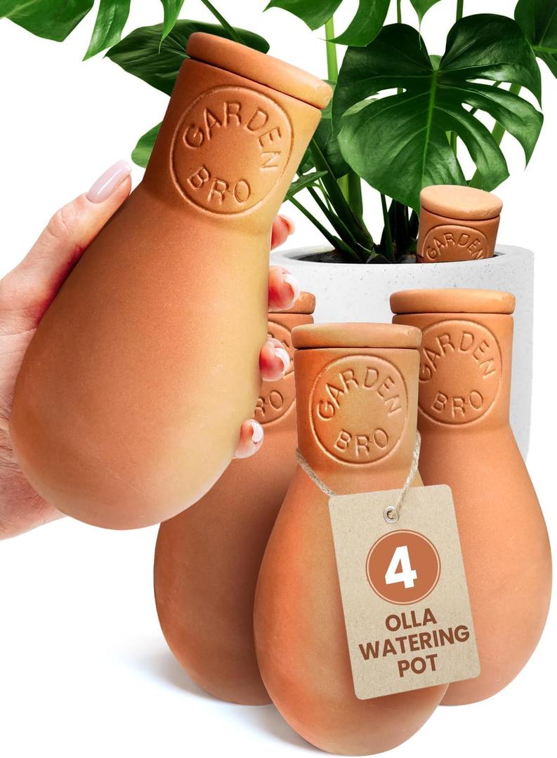 4 Pcs Ollas Terracotta Watering Pots Large - 14 Oz Terracotta Self Watering Globes For 1-week Easy To Refill - Clay Garden Olla Pots Plant Waterers While On Vacation Outdoor & Indoor [4pcs Large 14oz]