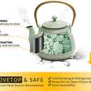 Tea Kettle, TOPTIER Japanese Cast Iron Teapot with Infuser for Loose Leaf and Tea Bags, Stovetop Safe Cast Iron Tea Kettle Coated with Enameled Interior for 40 oz (1200 ml), Light Green