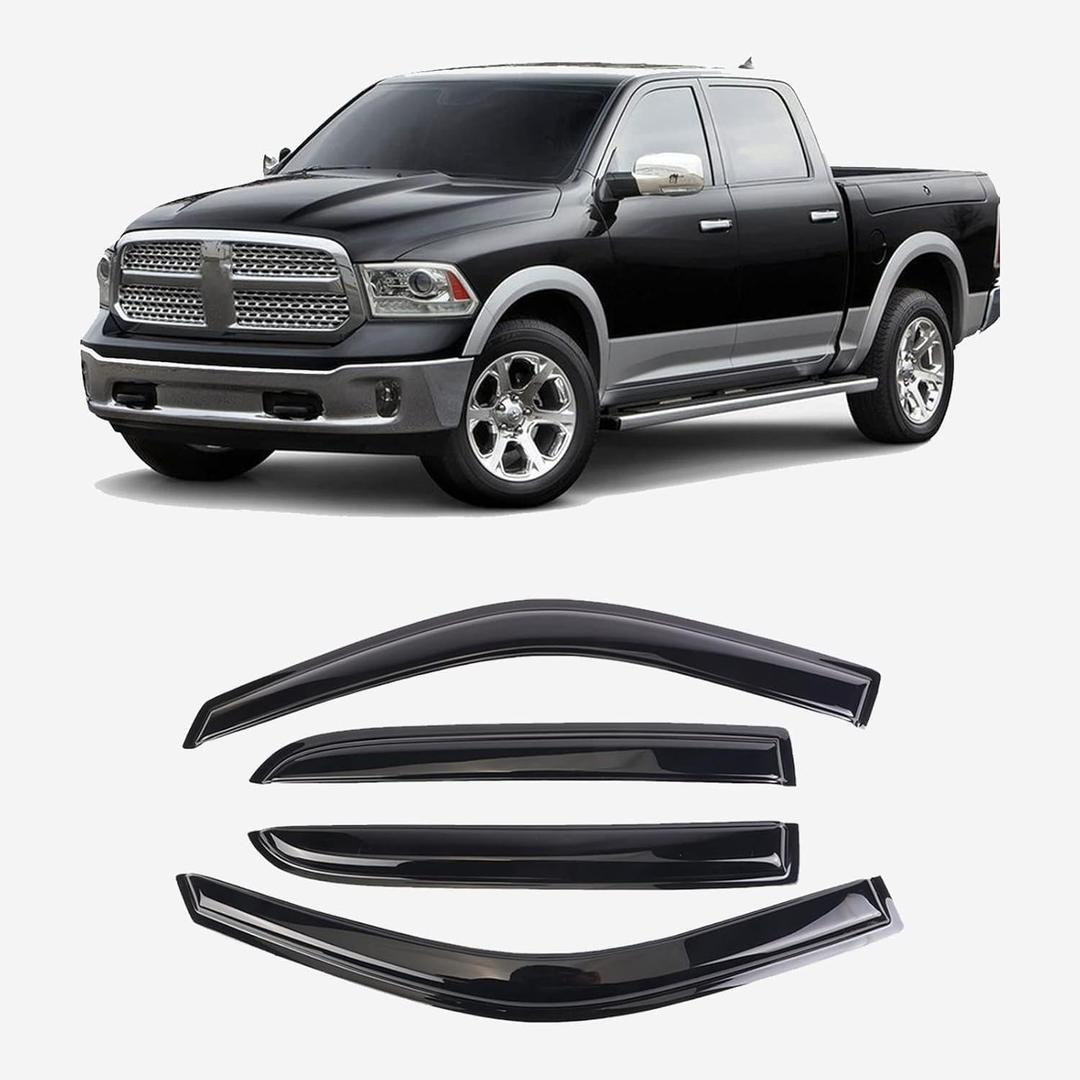 DYRDINSHOW 94109 Window Visor Rain Guard Tape-On for 2009-2018 Ram 1500, 2019-2023 Ram 1500 (Classic Body Only), 2010-2023 Ram 2500 & 3500 Mega/Crew Cab Vent Deflectors