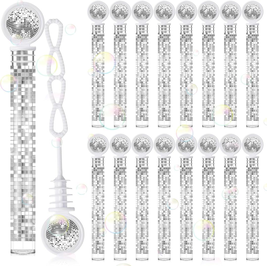48 Pcs Disco Wedding Party Favors Bubbles Wands Bulk with Disco Balls Top and Stickers Party Favors Supply Bubble Wands for Summer Birthday Wedding Gift Outdoor Indoor Activity