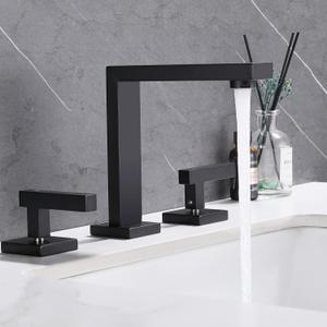 Black Bathroom Sink Faucet 3-Hole,Modern 8-Inch Bath Vanity Faucet 2-Handle Widespread Touch On Bathroom with Overflow Pop Up Drain Matte