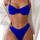 SweatyRocks Women's 2 Piece Bikini Set Spaghetti Strap High Cut Push Up Underwire Swimsuit (Large, Royal Blue)