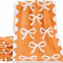 4 Pcs Fall Hand Towels for Bathroom 13 x 29'' Soft 100% Cotton Orange Bow Face Towel Thanksgiving Kitchen Decor Absorbent Preppy Bathroom Decor Bridal Shower Wedding Gift