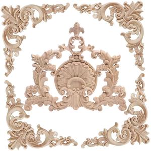 5PCS Wood Appliques Onlays Decorative for Furniture Bed Door Cabinet Wardrobe Unpainted Wood Carving Decoration,01