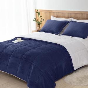 Seward Park Navy Blue Sherpa Comforter Set Full Queen Size, All Season Soft Warm Fleece Fall Blanket, Winter Bedding Sets with 2 Pillow Shams