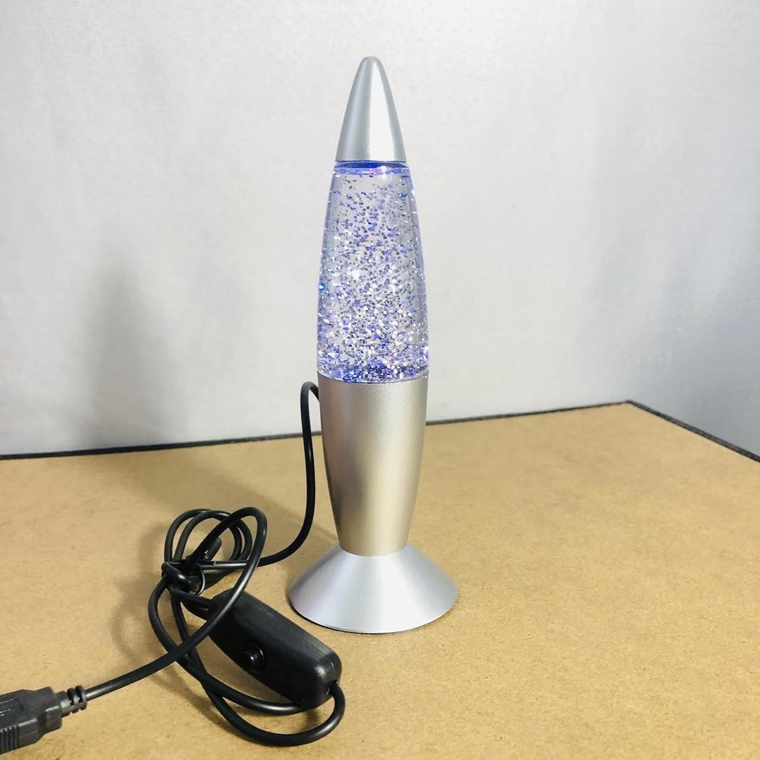7.28 inch Tall Mini Glitter Lamp,Groovy Glow Lava Lamp,7 Colors Changing Liquid Motion Lamp with USB Cable for Bedroom Christmas Night Light Decoration (Silver Base)