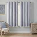 Blue Boho Blackout Curtains 2 Panels 63 Inch for Living Room Bedroom, Linen Texture Farmhouse Curtains with Tassels and White Cotton Embroidery Vintage Rustic Country Western Blue, 52"W x 63"L (Pack of 2)