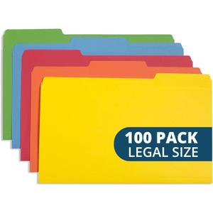 Blue Summit Supplies Colored File Folders Legal Size, 1/3 Cut Tab, Great for Organizing and Easy File Storage, 100 Per Box (Assorted)