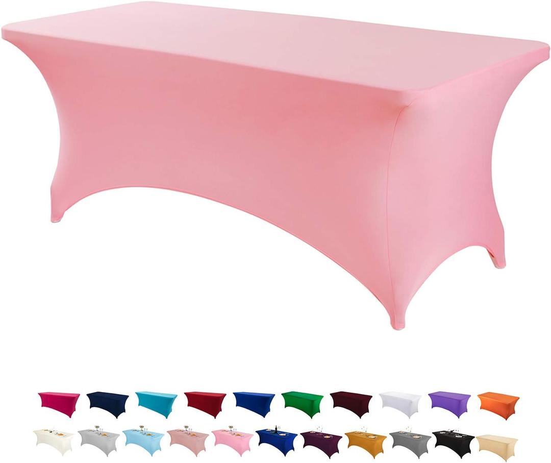 Peomeise 8FT Spandex Table Cover Rectangular Stretch Spandex Tablecloth (Pink,8FT)