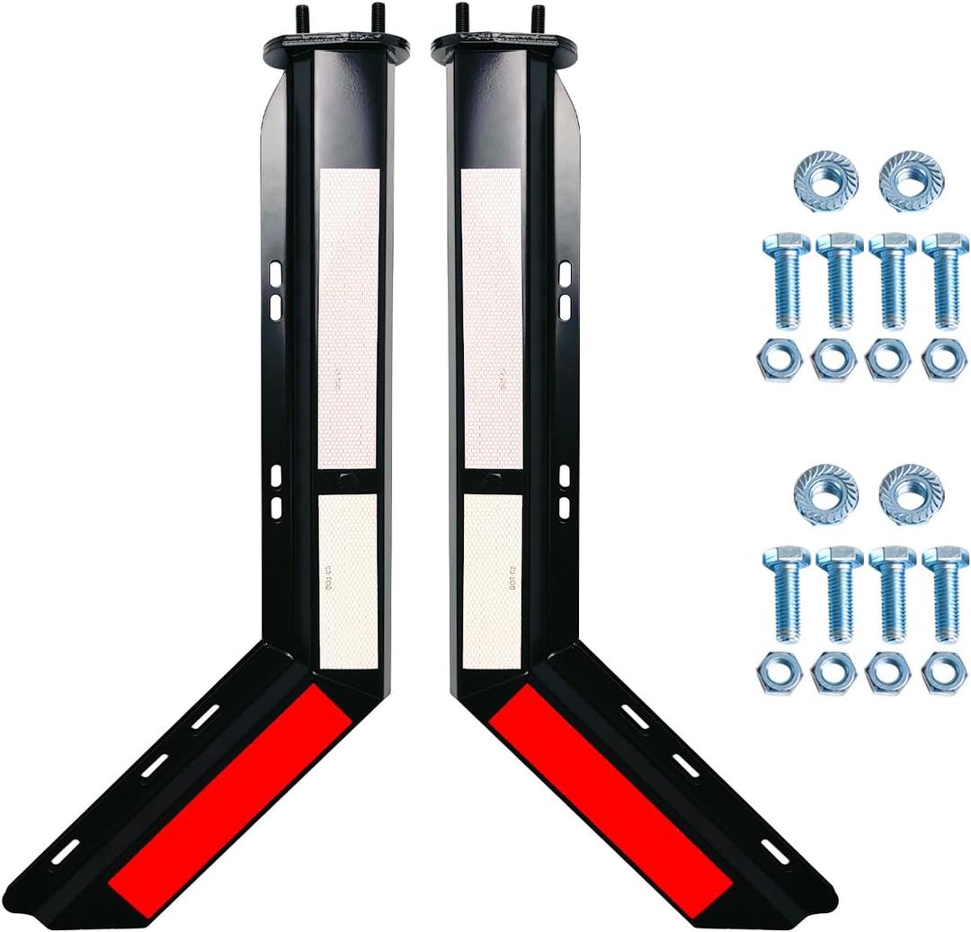 2 Pack Angled Mudflap Hangers Brackets Mud Flap Holder Mounting Kit 30" Length Spring Loaded with Reflective Tapes fit for 2-1/2" Bolt Spacing Semi Trucks, Black