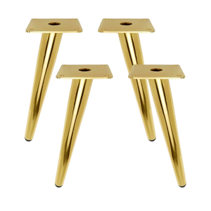 Geesatis 10 Inch Heavy Duty Furniture Legs Set of 4, 1322 lbs Capacity, Metal Legs for Furniture, Round Solid Iron Tapered Legs for Nightstand, Coffee Table, Desk with Mounting Screws, Gold Oblique