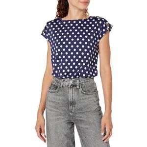 Star Vixen Womens Button Shoulder Top (Navy Dot) XL