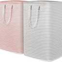 Lifewit 2 Pack Laundry Hamper Large Collapsible Laundry Basket, Freestanding Waterproof Cloth Hamper with Easy Carry Handles in Laundry Room Bedroom Bathroom Dorm for Adult, Gray&Pink, 2 x 80L (Grey-Pink)