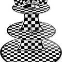 3-Tier Round Cardboard Cupcake Stand Holder, Racing Car Theme Birthday Party Decorations Supplies, Black and White Checkered Dessert Display Stand Tower