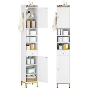 Hzuaneri Bathroom Cabinet with Adjustable Shelves & Door, Freestanding Tall Floor Storage Cabinet with Drawer - Narrow Toilet Paper Organizer for Bathroom, White BC29013G, 11"D x 11"W x 70.9"H