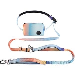 Roses&Poetry Hands Free Dog Leash with Zipper Pouch, 6-9ft Bungee Waist Leash for Medium Large Dogs Walking, Running Lead with Dual Padded Handles Car Safety Buckle for Training Jogging