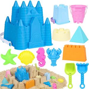 FUSPWEAO Beach Toys Sand Toys for Kids, Sand Castle Toys with Castle Bucket, Sand Molds, Shovel and Rake, Sandbox Toy for Toddlers 1-3 4 5 6 7 8 9 10 12, Beach Summer Accessories for Kids