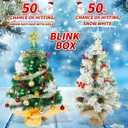 2 x 24 Inch/2 FT Mini Christmas Tree Blind Box, Small Tabletop Flocked Tree with LED Lights, Pine Cones, Star Tree Topper, Snow Flocked Artificial Pine Xmas Tree,Mini Gift Box and Cloth Bag Base (Blind Box -50% of White/Green)
