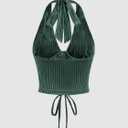 Verdusa Women's Going Out Halter Corset Top Sleeveless Lace Up Open Back Crop Tops (Green, M)