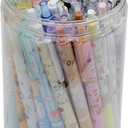 YIKANGHENG 50 Pcs Fine Point Cute Pens With a Pen Holder, 0.5mm 50 Different Random Styles Black Ink Kawaii Gel Pens for Office, Study, Gift and Home Supplies (50)
