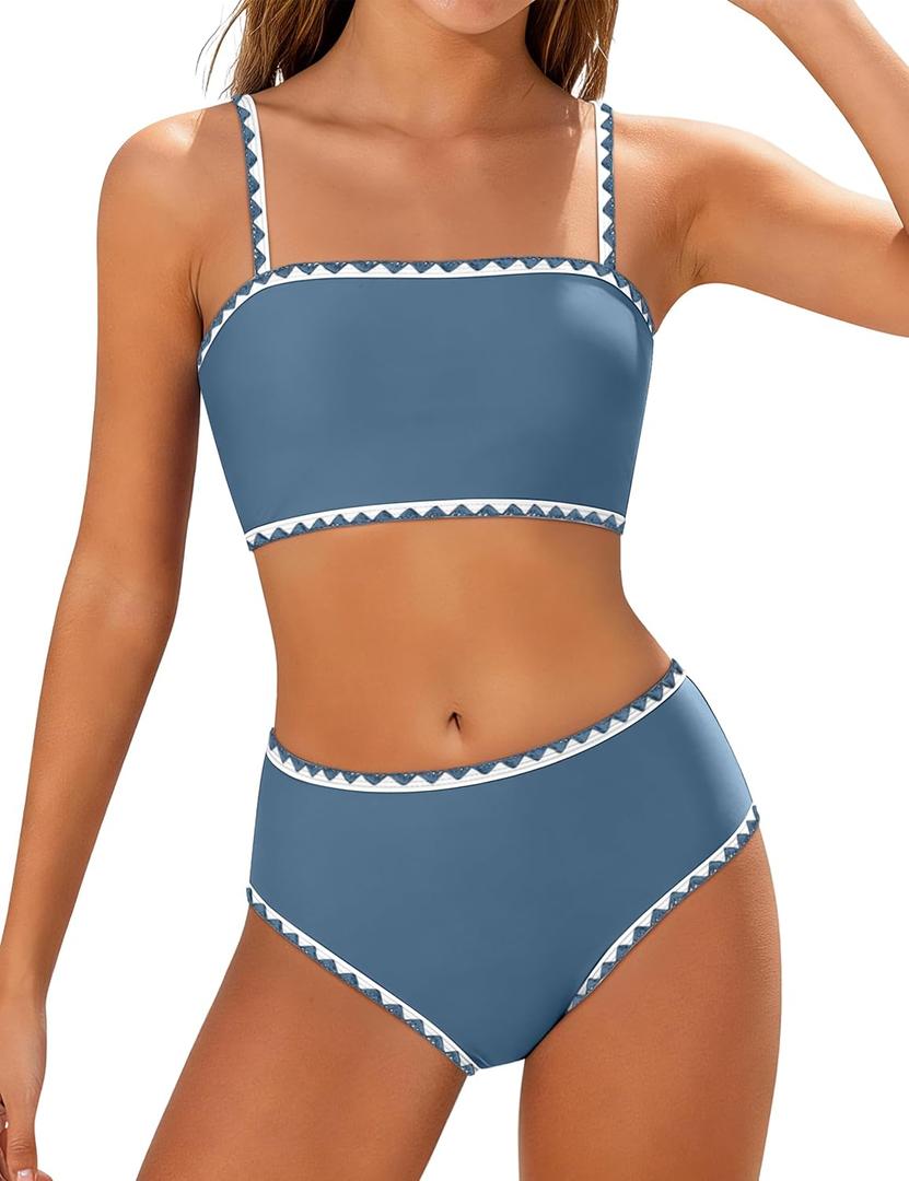 Girls Swimsuit Adjustable Shoulder Straps with Chest Pad Bikini with Cover Up Skirt 3 Piece Bathing Suit for Teen Girl (13-14 Years, Gray Blue)