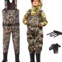 HISEA Kids Chest Waders for Toddler & Children, Youth Neoprene Waterproof Hunting Fishing Wader with Insulated Boots Boy Girl (12/13 Big Kid, Next Camo Evo(s) - Brown)