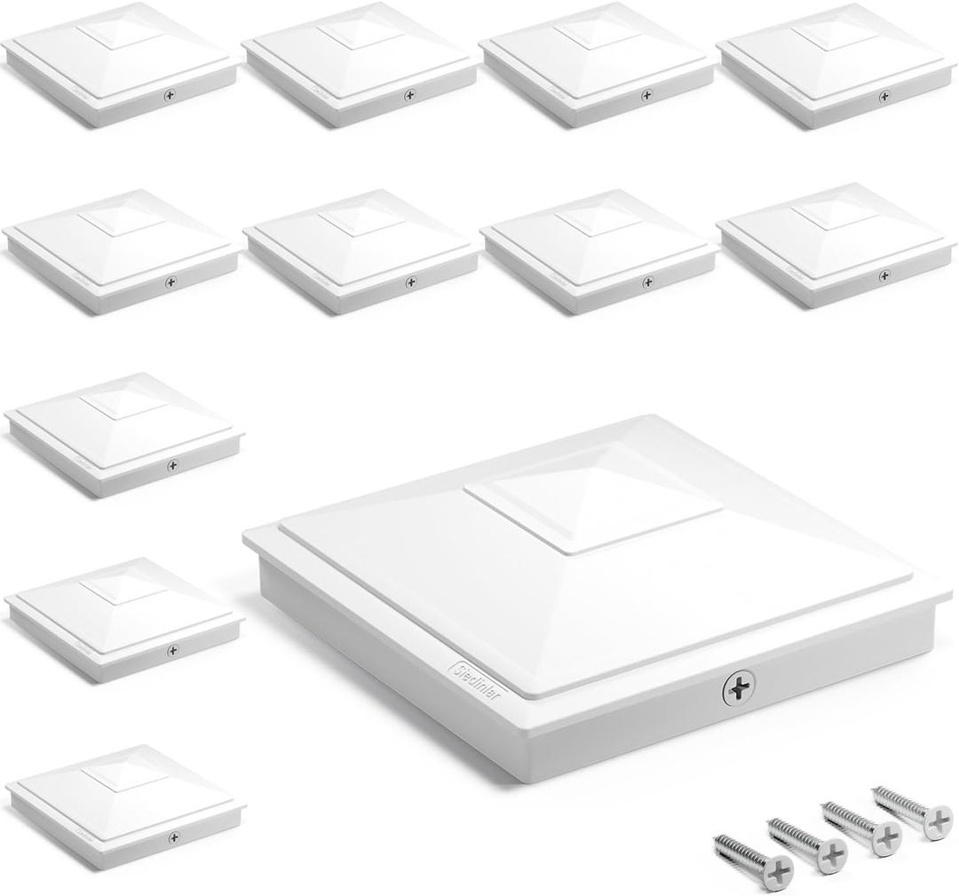 SIEDiNLAR 5x5 Pyramid Post Caps Outdoor Waterproof 5X5 Post Cover, Fits 5x5 4.5x4.5 Vinyl Wood Posts for Fence Deck Mailbox Patio (White, 12 Pack)