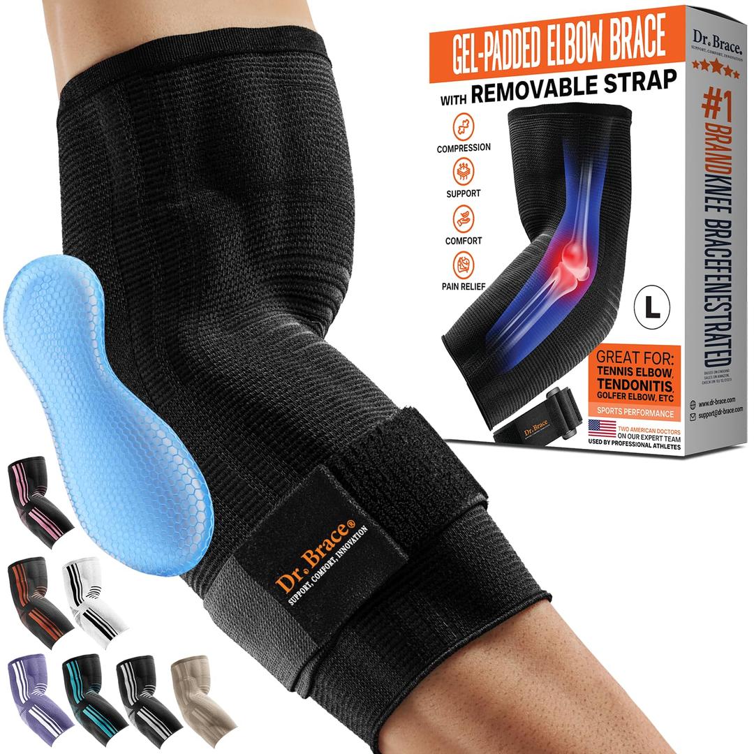DR. BRACE Elite Elbow Brace Support, Breathable Elbow Compression Sleeve with Gel Pad for Golfer's, Tennis Elbow & Tendonitis Treatment & Pain Relief 2024 (Black, Large)
