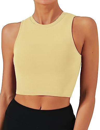 Natural Feelings Nudi Sports Bras for Women Removable Padded Yoga Tank Tops Sleeveless Fitness Workout Crop Tops Cream Yellow XS