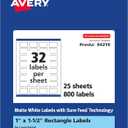 Avery Matte White Rectangle Labels, Sure Feed Technology, 1" x 1.5", 800 Matte White Printable Labels