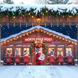 Christmas Garage Door Cover Decoration with Installation Instruction, Hooks and Rope,16 x 7 ft Large Fabric North Pole Xmas Garage Door Banner Covering Mural Backdrop Background