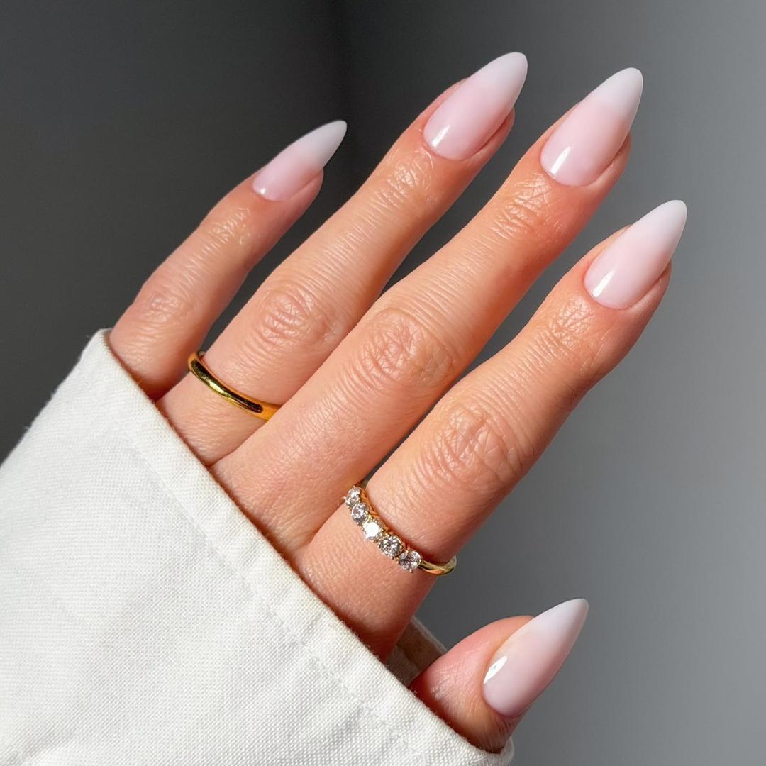 Glamnetic Press On Nails - Medium Almond Fake Nails, Milky Pink Nails, Blush Blanket | 15 Sizes - 30 Nail Kit with Glue | Gift for Mom