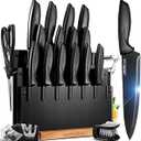 Home Hero High Carbon Stainless Steel Kitchen Knife Set - Chef Knives & Two-Stage Sharpener - Ergonomic Handles & Precision Cutting - Acrylic Cutlery Block & Easy Access Storage - 18 Pc, Black
