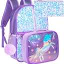 KLFVB 3PCS Unicorn Backpack, 16" Sequin Kids Girls Bookbag and Lunch Box, Preschool Backpacks for Elementary Students