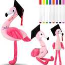 Blueweenly 12 Inch Graduation Autograph Stuffed Animal Flamingo Plush with Graduation Cap Smooth Fabric Congrats Grad Stuffed Flamingo with 8 Colored Marking Pens for Graduate Student Party Supply