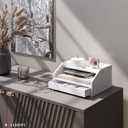 Ballucci Desk Organizer with Drawer, 2 Tier Paper Office Supplies Desk Organizer, 13 2/5" x 9 3/5" x 6", White