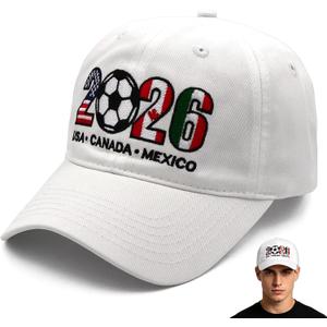 Soccer Hat 2026 Event Merchandise,Adjustable Baseball Cap Gifts Accessories Decorations,Soccer Fans Gifts (White)