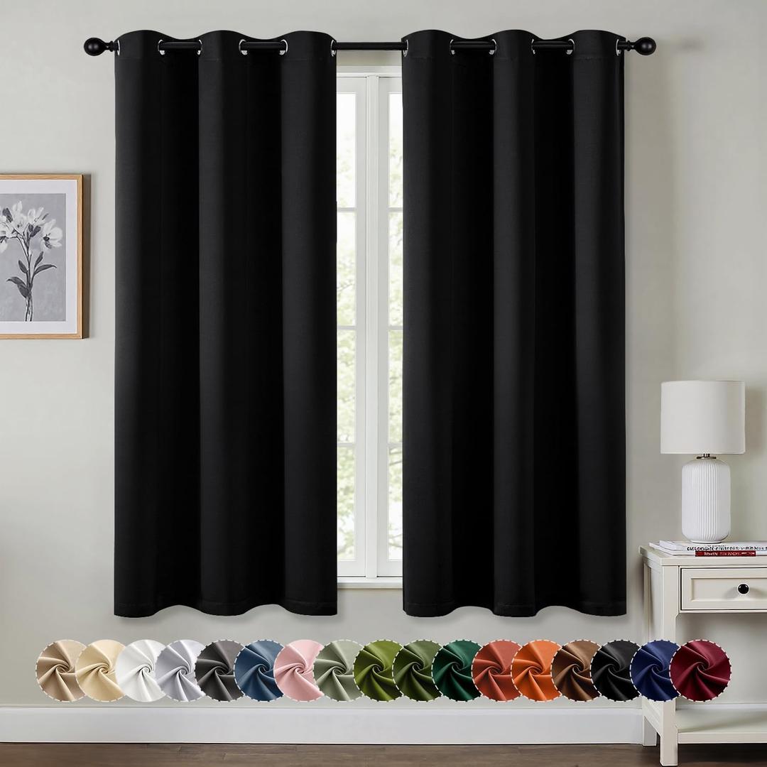 MIULEE Black Blackout Curtains - Bedroom Window Treatment Curtains Thermal Insulated Room Darkening Drapes for Living Room Kitchen Grommet Light Blocking Halloween Drapery 40 x 54 Inches Long 2 Panels