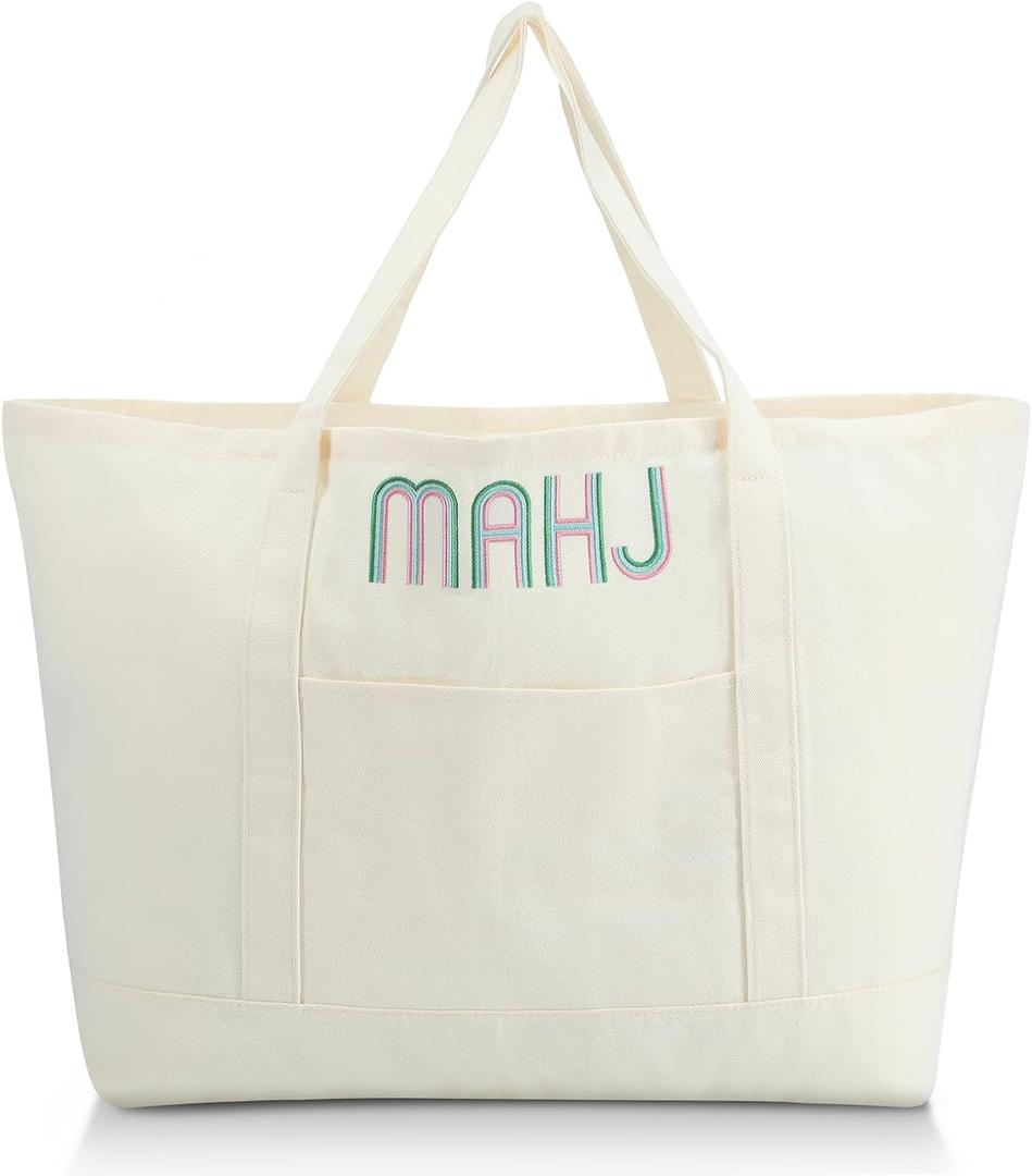 Extra Large American Mahjong Empty Bag 25.2 x 14.17 x 9.06 Inches Mahjong Tote Bag for Game Players Lover Gifts(White)