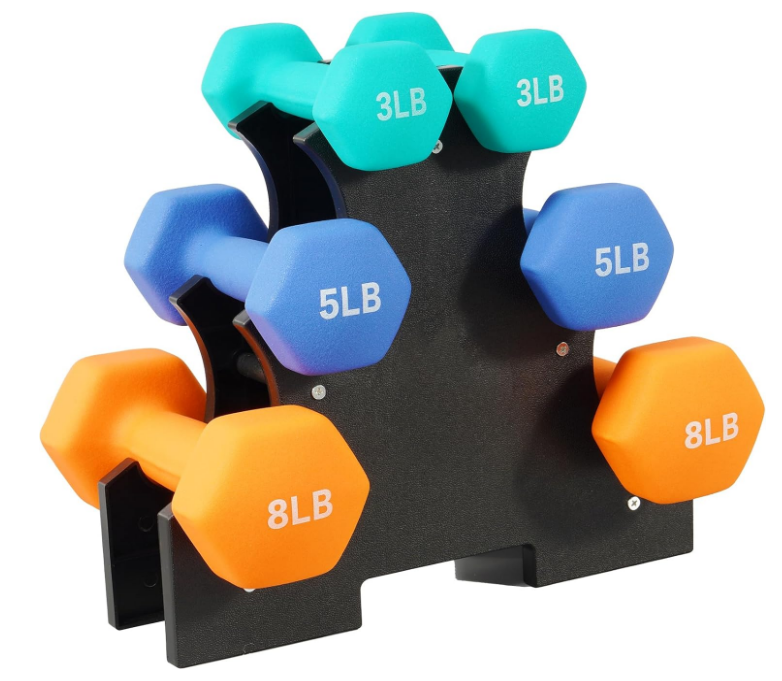 Neoprene Dumbbell Set with Rack 3/5/8LB Pairs 