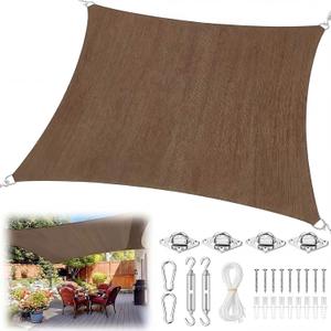 Sun Shade Sail for Patio Rectangle Heavy Duty,Brown | 185 GSM, Commercial Grade 95%-98% UV Protection, Permeable Canopy Cover Outdoor Garden Deck Backyard, Easy Installation, 20 x 26 ft
