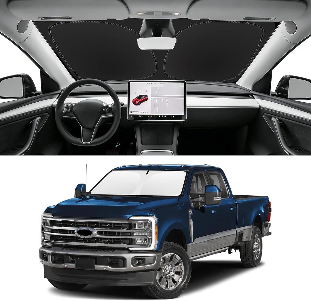 Custom Fit Windshield Sun Shade for Ford F250 F350 F450 2017-2026, Blocks UV & Heat, Front Window Sunshade Accessories, Easy Fold & Store Keep Your Car Cooler