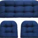 DANGHOOGY Wicker Chair Cushions, Waterproof Outdoor Loveseat Cushions for Patio Furniture, 3 Pieces Wicker Furniture Cushions, 1 Loveseat and 2 U-Shaped Cushions, Blue