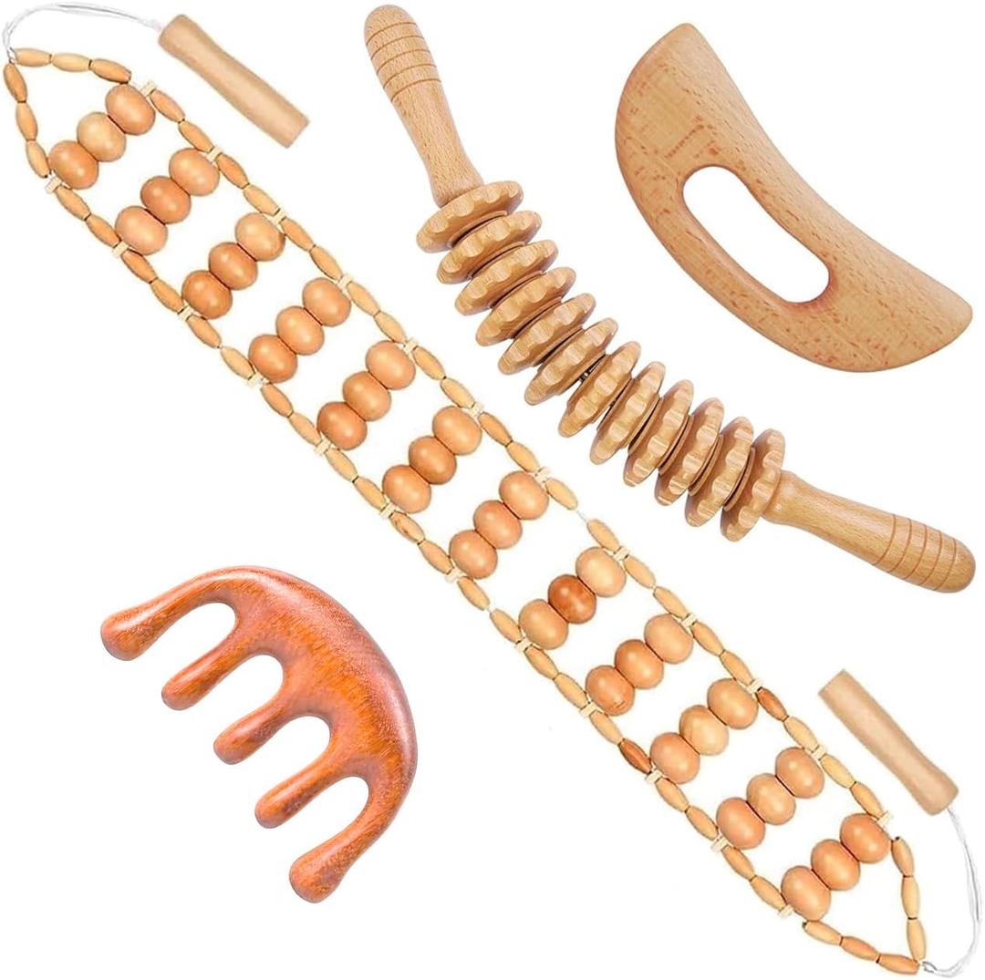 4Pcs Wood Therapy Massage Tools Lymphatic Drainage Massager Wooden Massager Body Sculpting Tools for Maderoterapia,Anti-Cellulite,Pain Relief