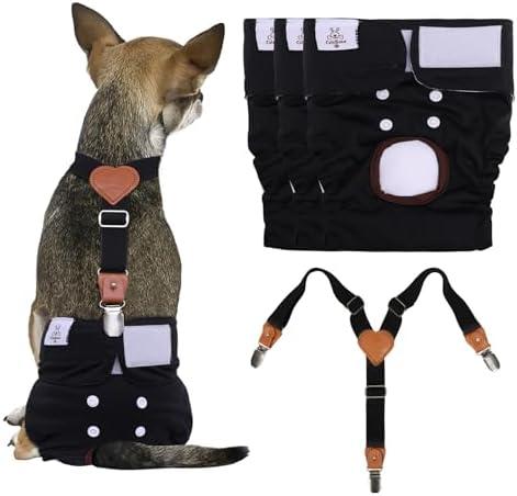 CuteBone Dog Diapers Female 3 Pack Reusable Doggy Diapers with One Suspender for Small Medium Large Dog Period BDD03L Size L