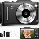 Digital Camera 4K Autofocus Vlogging Camera for Photography with 16X Zoom Anti Shake, 32GB Card, 48MP Compact Portable Point and Shoot Camera for Kids Boys Girls Teens BeginnerBlack