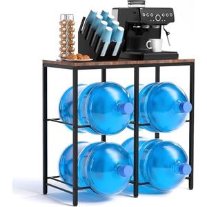 Klvied 5 Gallon Water Bottle Rack with Wooden Top, Heavy Duty 4 Bottle Water Jug Storage Rack, Vertical Water Bottle Holder Stand for Office, Break Room, Kitchen