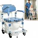 4-in-1 Bedside Commode with Wheels,Shower Wheelchair for Elderly & Disabled